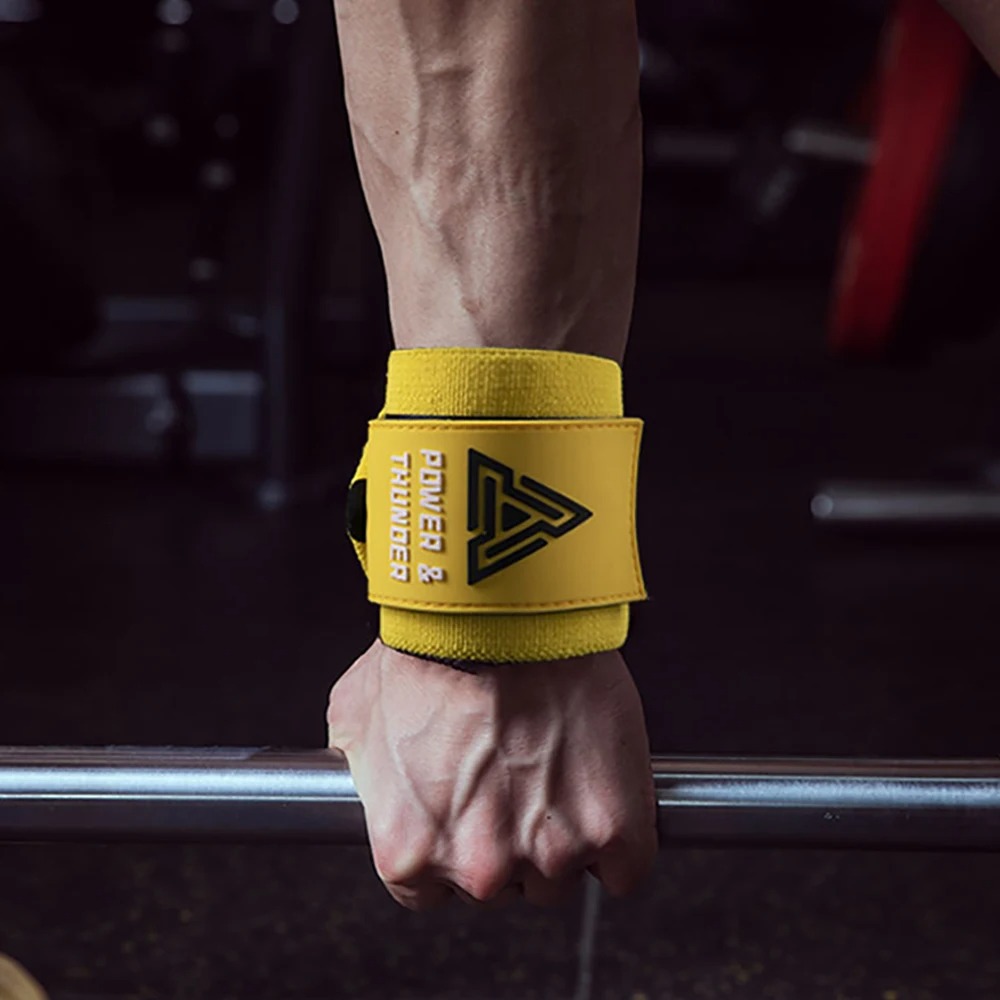 Crossfit Equipment - ヘビーデューティ重量挙げリストラップパワーリフティングジムクロスフィットブレース手首を押すための親指ループ付きの重い手首サポート