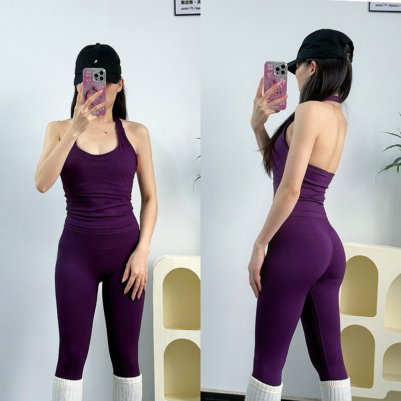Crossfit Lifting - プロ仕様のネックストラップ付きヨガフィットネスエクササイズセット、ピーチヒップリフティングパンツ付きピラティストレーニングスポーツウェア