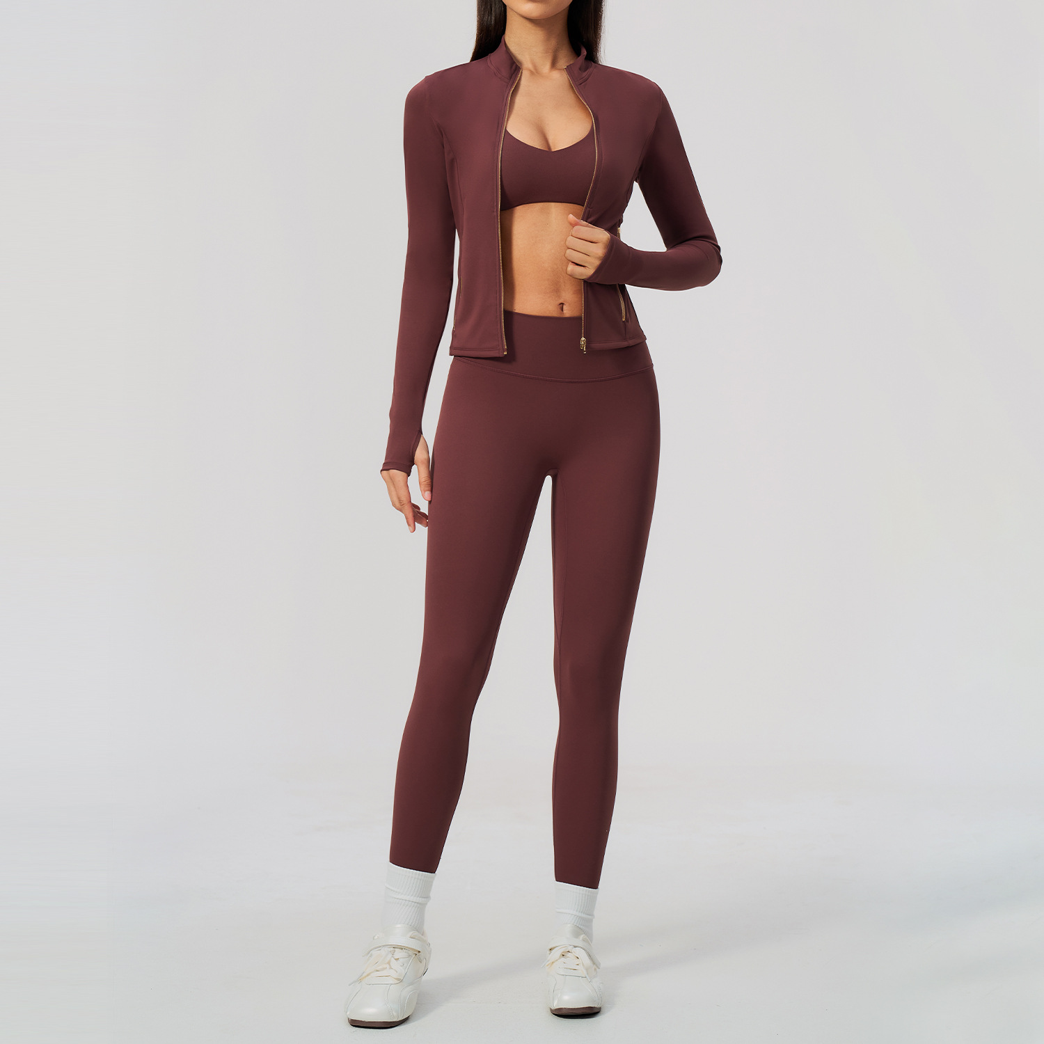 女性用ヨガセット 2/3点セット ジップアップ サムホールジ - Crossfit Equipment のレビューと価格