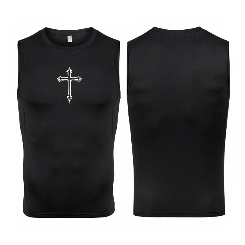 メンズクロスプリントノースリーブコンプレッションシャツ、クリ - Crossfit Vest のレビューと価格